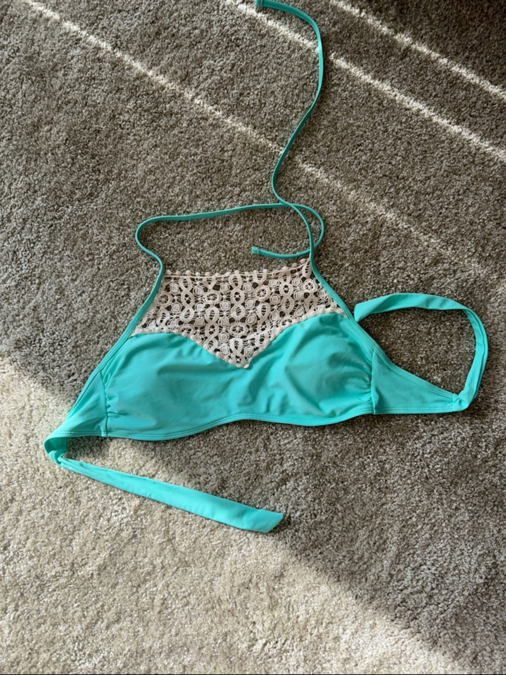 Women’s Teal Crochet High-Neck Bikini Top